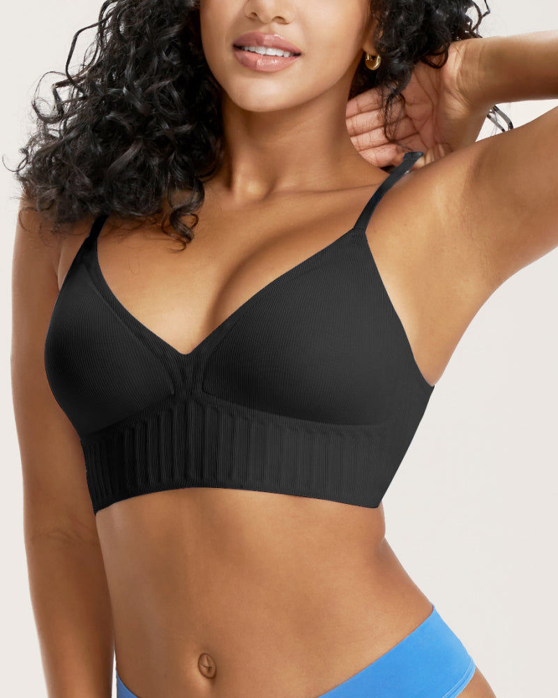 Ultra-Thin Ribbed Wireless Bra with Backless Design