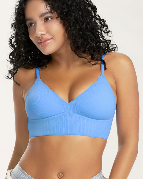 Ultra-Thin Ribbed Wireless Bra with Backless Design