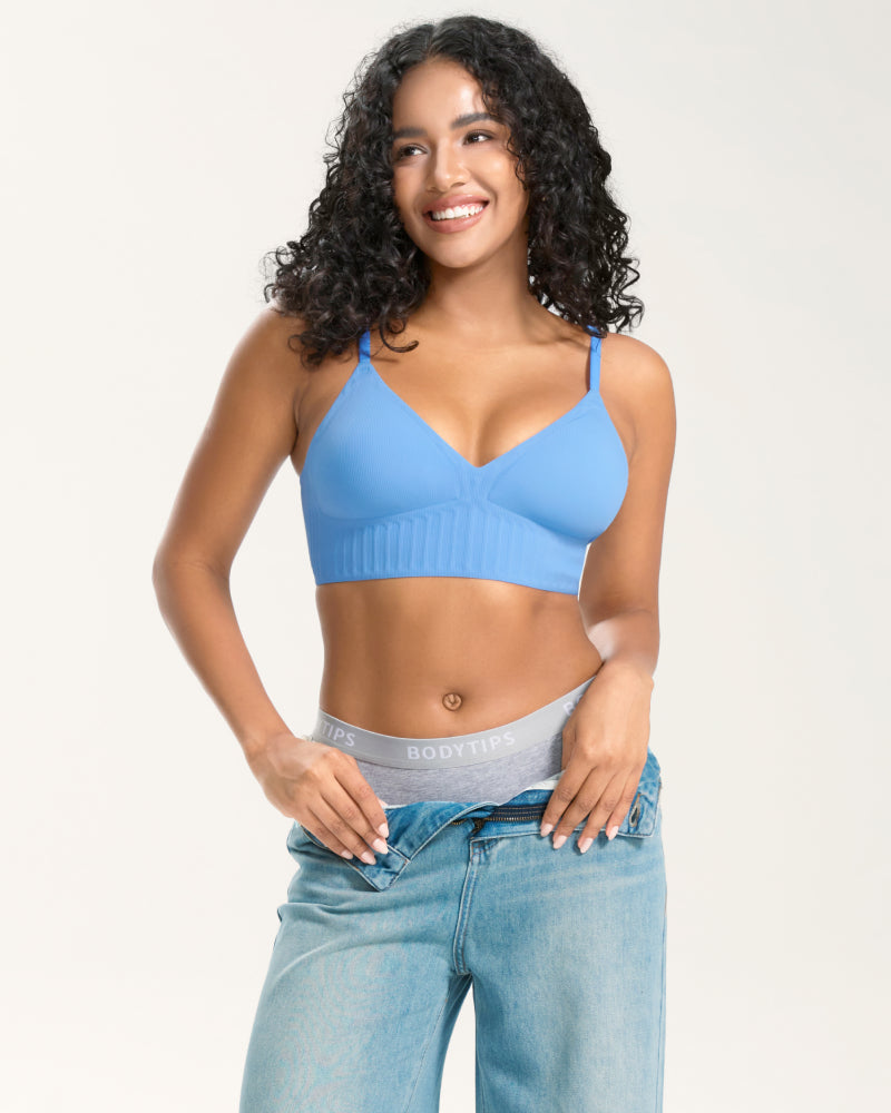Ultra-Thin Ribbed Wireless Bra with Backless Design
