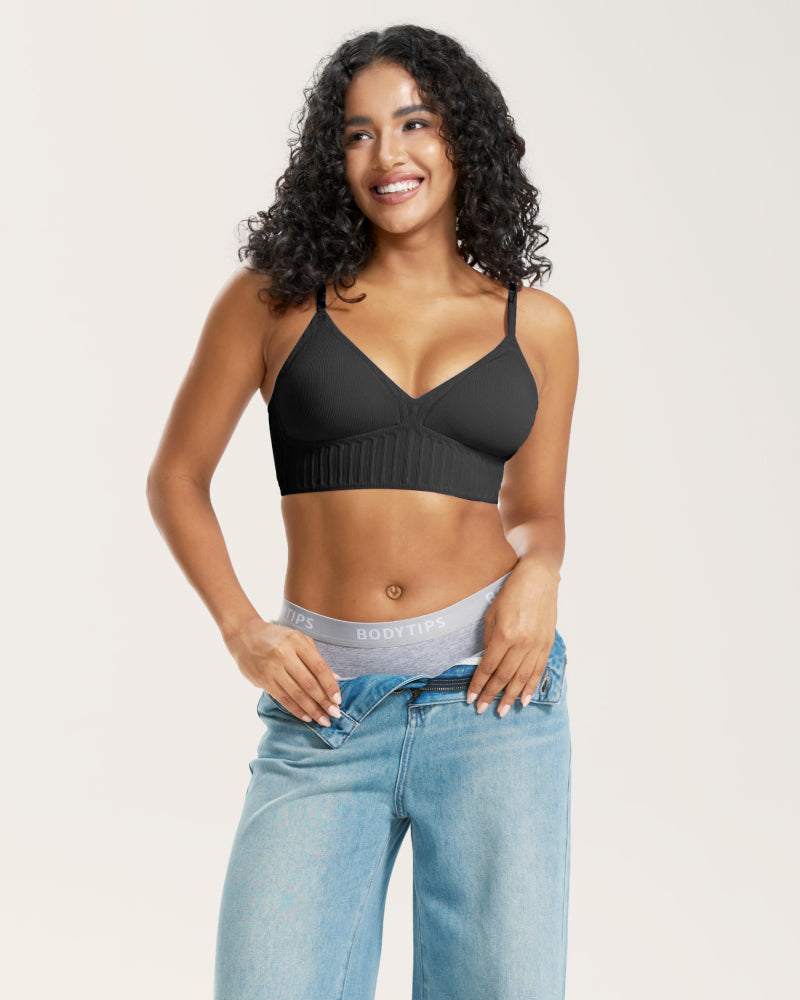 Ultra-Thin Ribbed Wireless Bra with Backless Design