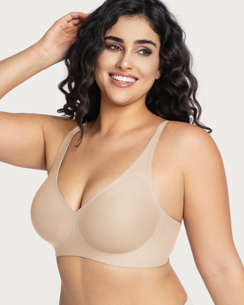 Soft-support deep V comfortable wireless plunge bra