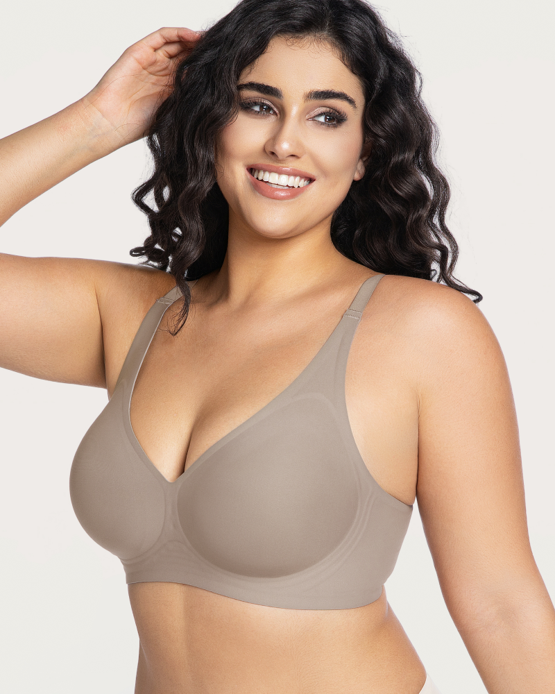Soft-support deep V comfortable wireless plunge bra