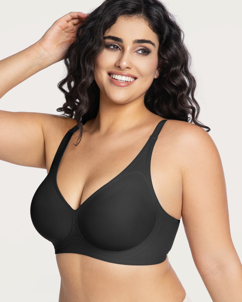 Soft-support deep V comfortable wireless plunge bra