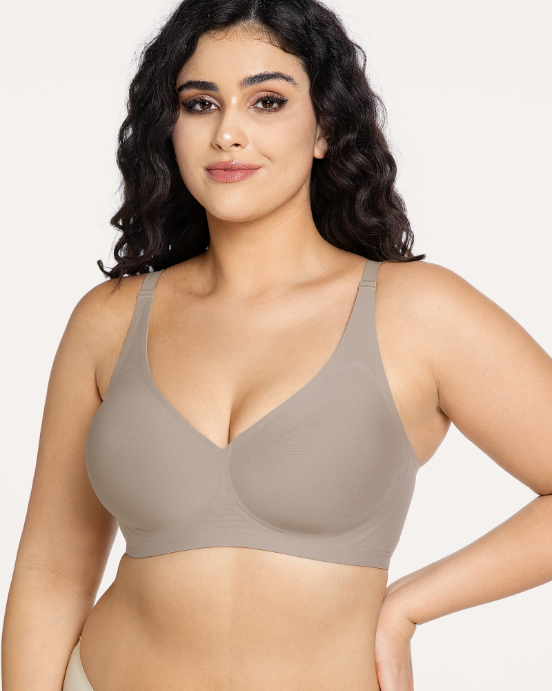 Soft-support deep V comfortable wireless plunge bra