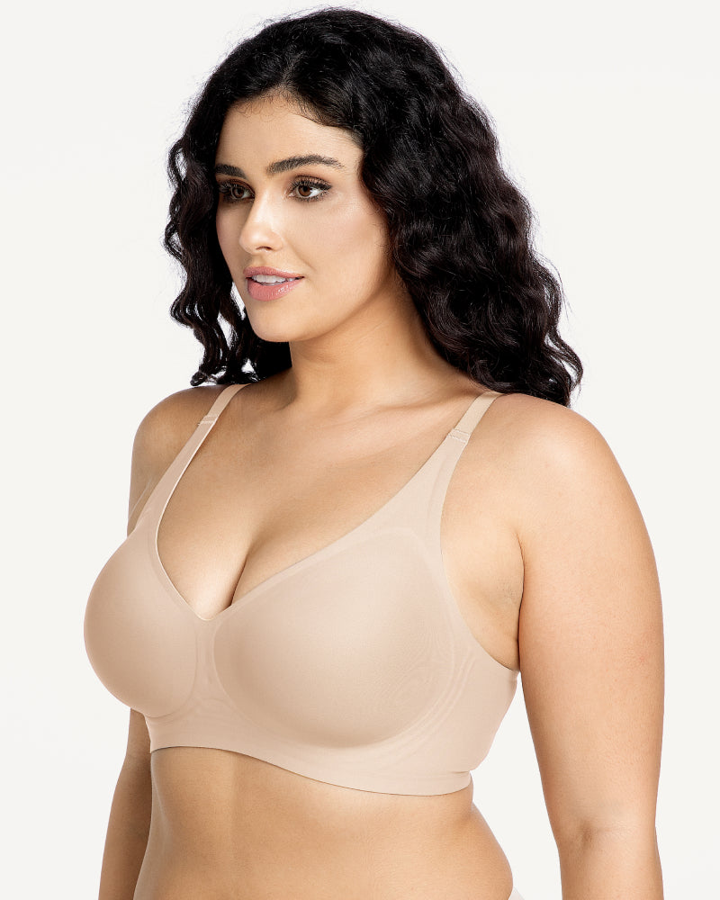 Soft-support deep V comfortable wireless plunge bra