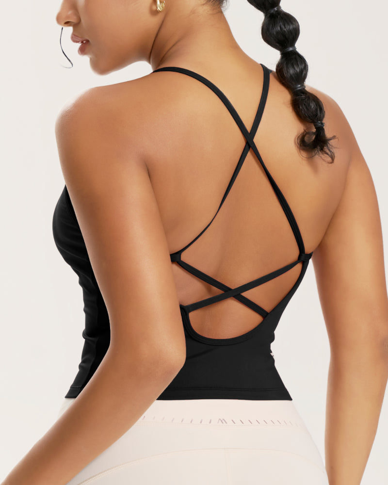 Longline racer-back sports bra tank top with built-in bra