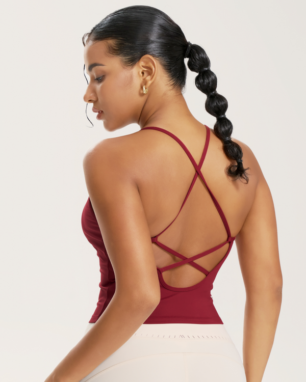 Longline racer-back sports bra tank top with built-in bra