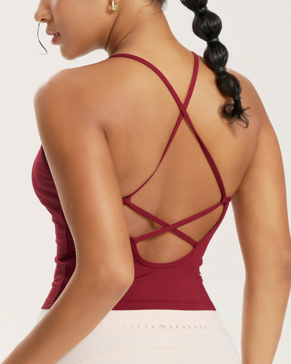 Longline racer-back sports bra tank top with built-in bra