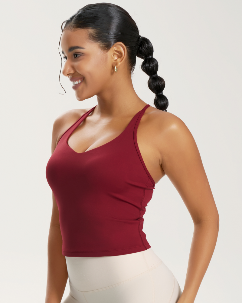 Longline racer-back sports bra tank top with built-in bra