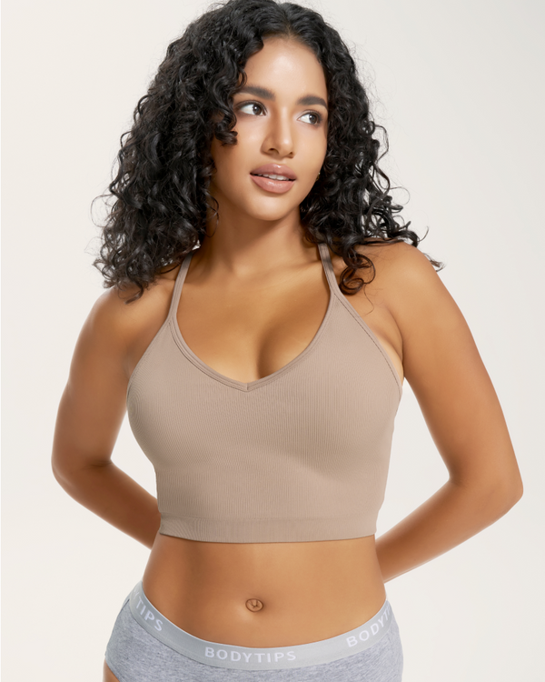 Seamless ribbed racer-back sports bra
