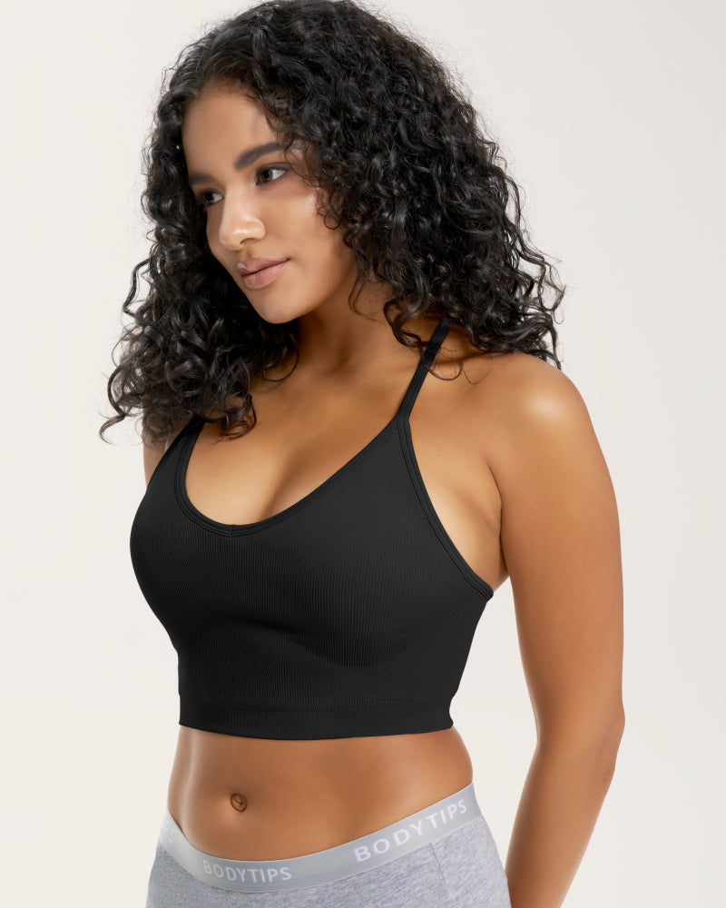 Seamless ribbed racer-back sports bra