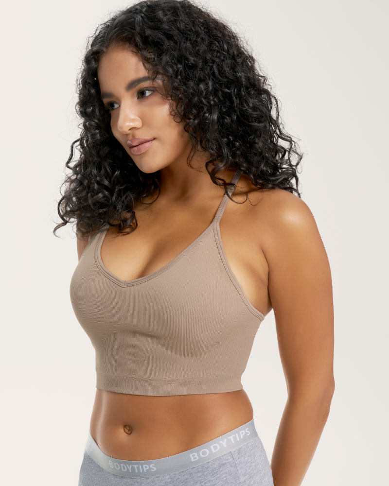 Seamless ribbed racer-back sports bra