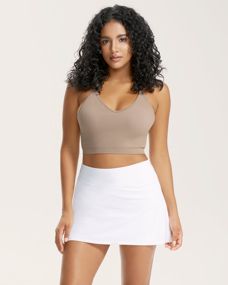 Seamless ribbed racer-back sports bra