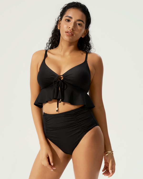 Camisole-strap tankini set with bikini bottoms