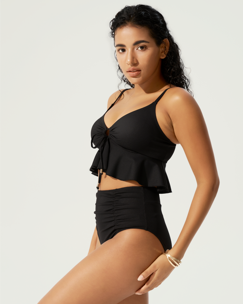 Camisole-strap tankini set with bikini bottoms