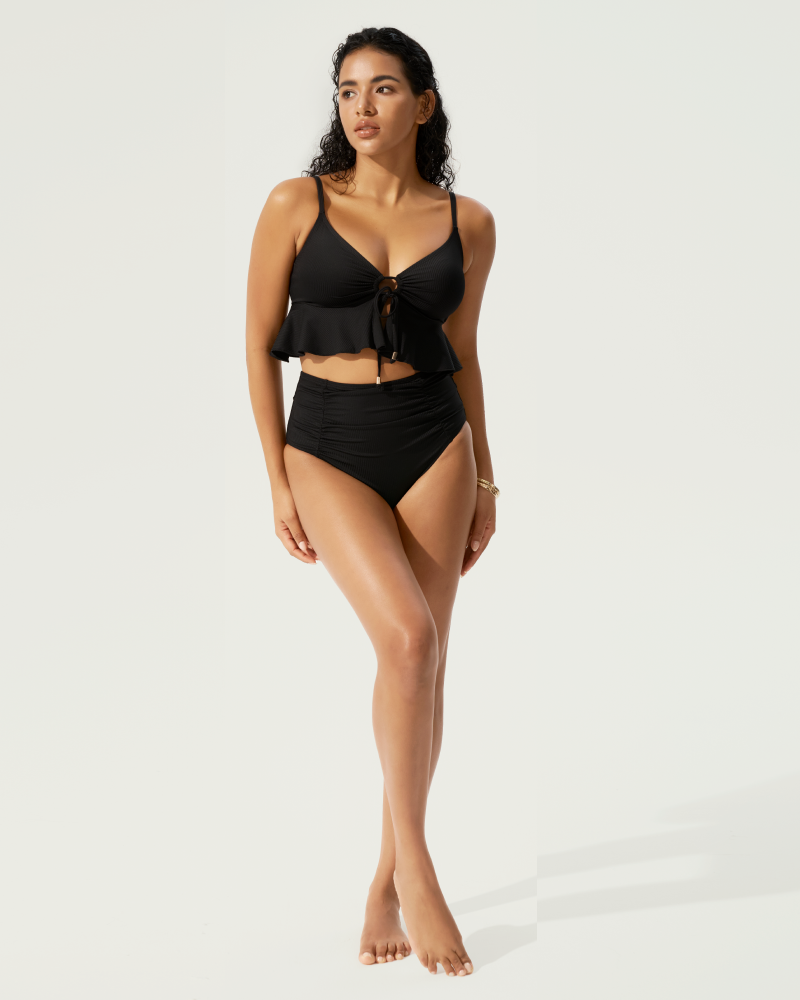 Camisole-strap tankini set with bikini bottoms