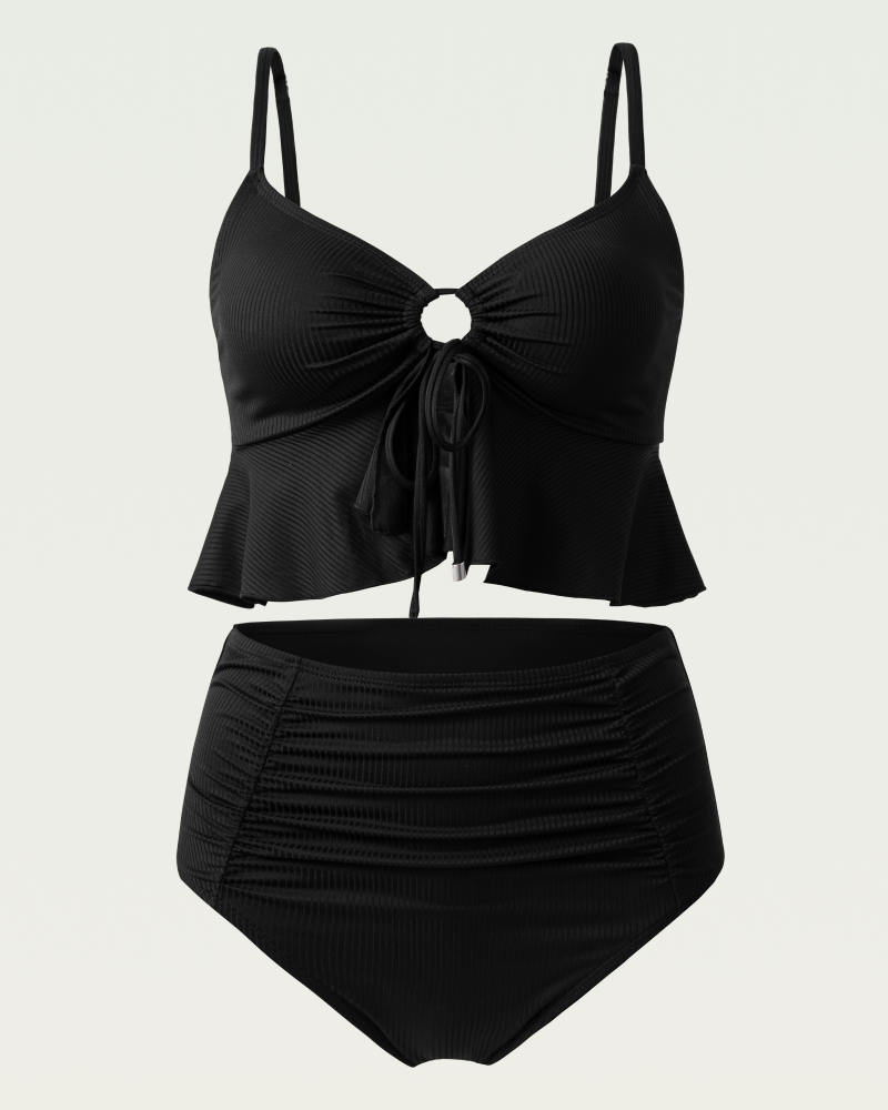 Camisole-strap tankini set with bikini bottoms