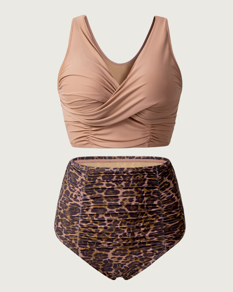 Tank-style leopard print tankini set