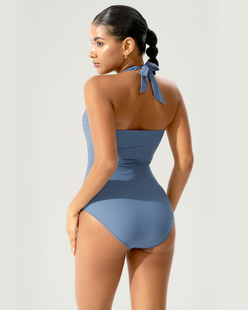 Halter-neck tummy-control one-piece swimsuit