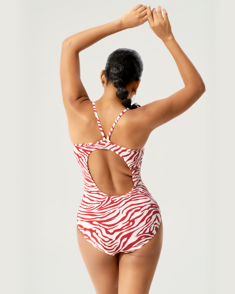Zebra print one-piece swimsuit