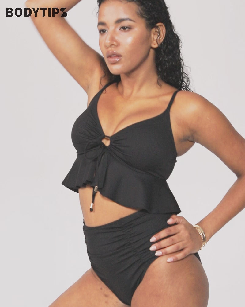 Camisole-strap tankini set with bikini bottoms