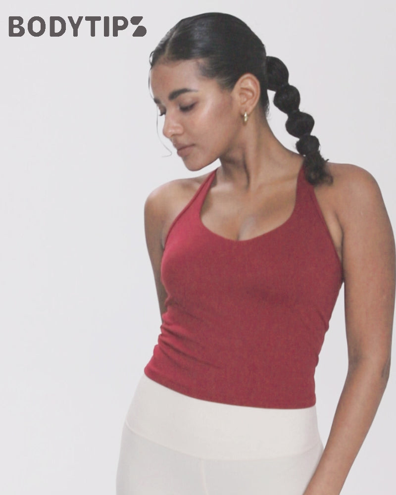 Longline racer-back sports bra tank top with built-in bra