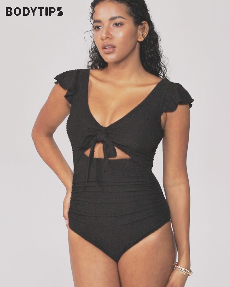 Laced Cutout Textured One-Piece Swimsuit