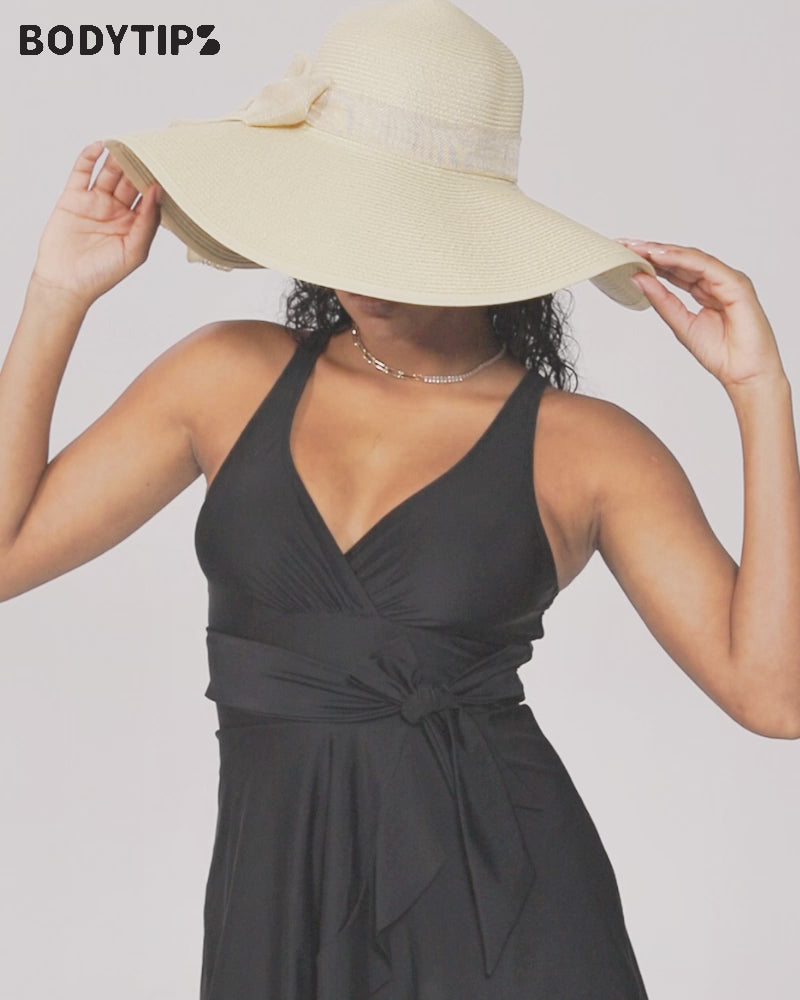 Cross-collar waist-tie 2-in-1 dress
